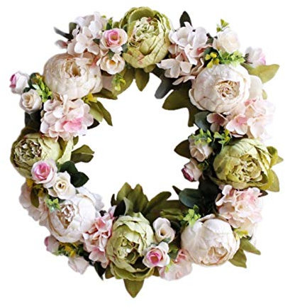 HAVVMK Herbstkranz, Simulation künstlicher Blumen, Kranz, Sturz, Erntedankfest, Christrose, Türen, dekorierte Blumengirlande, Ornamente, runder Weihnachtskranz (Grün, Sonstiges)