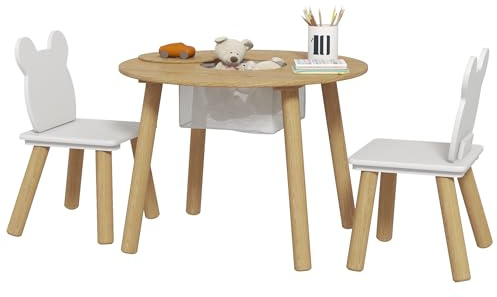 AIYAPLAY Wooden 3 Pieces Toddler Table and Chair Set 3-6 Years Natural