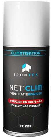 Net'Clim Virucide | IRONTEK | 150ml | nettoyant Ventilation Auto, désinfectant climatisation Voiture, Spray habitacle | procédure One Shot, Action Rapide 30 Min | Usage sûr, efficacité biocide