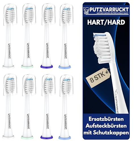 PUTZVARRUCKT 8er-Set Aufsteckbürsten HART (Intensiv) kompatibel mit Philips Sonicare Schallzahnbürsten-Aufsätze – Ersatzköpfe f. HX-Modelle & ProResults – Hard – Starke Reinigung