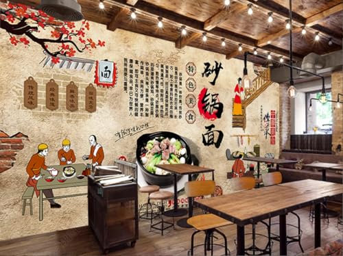 rskjdghshd Papier Peint Mural Personnalisé 3D Magasin De Nouilles Nouilles En Cocotte Restauration Mur De Fond Gastronomique Tv Canapé Fond Mural-400Cmx280Cm