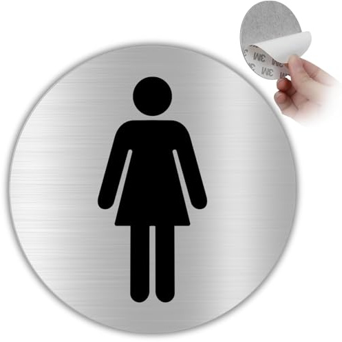 LEIASA | Cartello WC Donna - Ø 100 mm - Alluminio - Bagno Femminile Signore | Adesivo WC Donne, Targa Porta Ragazze, Insegna Servizi Igienici Donna, Placca Toilette WC Femmine, Avviso Signorine