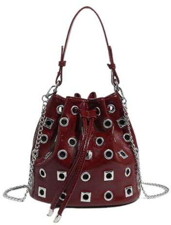 JIABAOZ Beuteltasche Mit Nieten, Tasche Rot Nieten, Rucksack Und Tasche 2 In 1 Damen Nieten, Schultertasche Mit Hohlnieten, Gotische Dek, Nieten Tasche Leder, Beuteltasche Damen