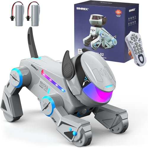 SIMREX Roboter Hund Spielzeug für Kinder, Interaktiver intelligenter Roboterhund mit Berührungssensor, Bluetooth-Fernbedienung, Tanz-Tricks, LED-Augen, Geburtstagsgeschenk für Jungen und Mädchen, Grau