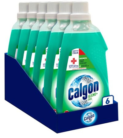 Calgon Gel Disinfettante Anticalcare Lavatrice Hygiene+, 6 Confezioni da 1500 ml di Anticalcare per Lavatrici, Additivo per una Protezione da Calcare, Corrosione, Sporco e Cattivi Odori