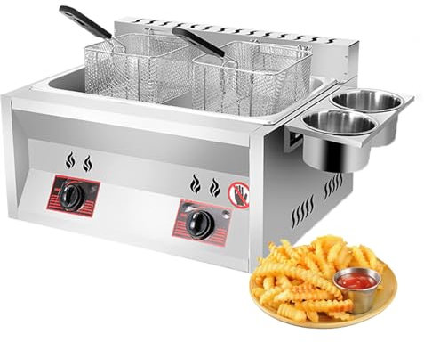 Friggitrice A Gas, Friggitrici In Acciaio Inox Con Frittura Cestello, Potenza Di Fuoco Regolabile, Friggitrice A Olio Da Banco Per Casa Commerciale (Double-cylinder double frying basket)