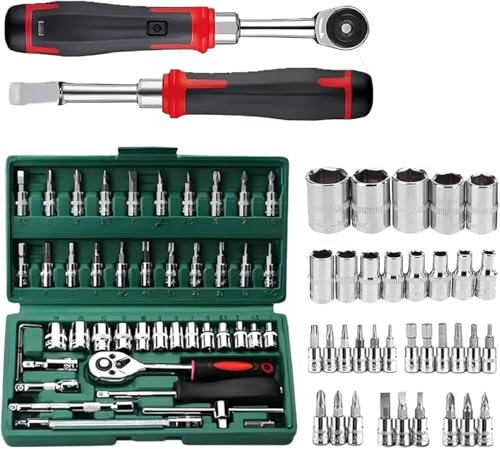 46Pcs Drive Socket Set,1/4 Socket Wrench Set,Ratchet Wrench Set with Bit Socket Set Metric and Extension Bar,Ratchet Socket Set with Storage Case for DIY,Car Repair and Household (2)