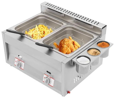 MJMLUCK Friteuse à gaz Professionnelle - Grande friteuse de comptoir en Acier Inoxydable avec Grande capacité, Chauffage Efficace, température réglable, Panier Amovible, Fonction