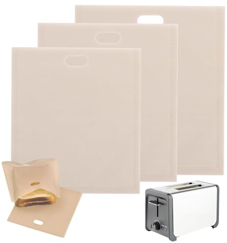 YAYODS 30PCS Toaster Bags Reusable Non-Stick, BPA-Free Toastie Bags for Toaster, Sandwich Toaster Pockets for Grilled Cheese, Pizza, Panini, Beige, 3 Sizes