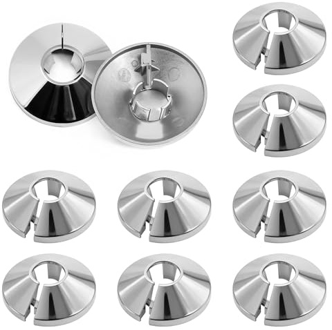 10 PCS Radiator Pipe Covers Chrome Radiator Pipe Collars Plastic Radiator Caps 15mm Pipe Cover 4.5cm Wide Snap On PVC Copper Pipe Covers for Central Heating Pipe Decoration