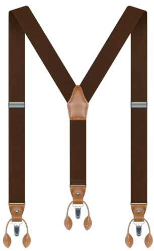 Generisch Hosenträger Herren Breit 3.5cm Elastisch Suspenders Men Y-form | Hosenträger Herren Verstellbar Anti-rutsch mit Umwandelbar Abnehmbar 3 Clips 6 Stück Leder Knopfloch