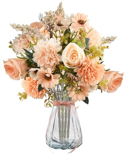 4 Stück Kunstblumen Rosen, Künstliche Blumen mit 7 Blüten je Strauß, Seide Rosenstrauß Künstlich Blumenstrauß, Kunstblumen Wie Echt für Hochzeit Partei Küche Heim Deko DIY Blumenarrangement(Champagne)