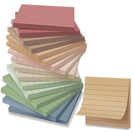 Wowivy (16 Pack) Lined Sticky Notes 3x3 in, 8 Vintage Colors Ruled Stickies Super Sticking Power Memo Pads, Strong Adhesive, 55 Sheets/pad, 880 Sheets Total