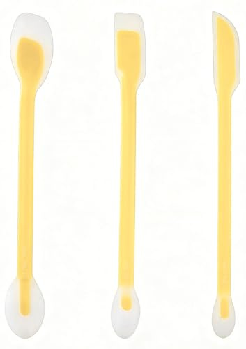 Silicone Dual-Ended Spatula Spoon Set of 3 – Long Handle Jar Scraper & Measuring Spoon with Scale (1 Tbsp, 1 Tsp, 1/2 Tsp) – for Jam, Baking, Cooking, Peanut Butter (yellow)