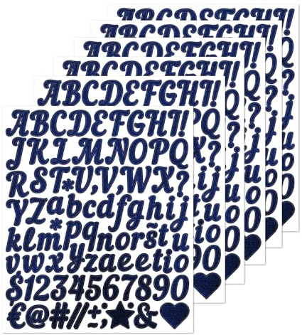 Auroriel 6 Hoja Azul Brillante Autoadhesivo Letras Pegatinas Vinilo Esticker Alfabeto Números Símbolos DIY Letras Adhesivas para Boda Cumpleaños Puerta Buzón Decoración