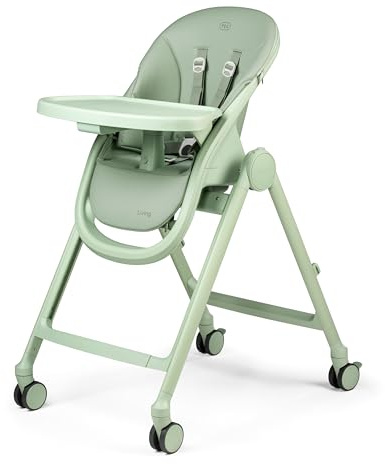 PEG Living Seggiolone Pappa dalla Nascita, Design Contemporaneo, Funzione Sdraietta, Altezza Regolabile, Doppio Vassoio, 4 Ruote 360°, Chiusura Compatta, 0–3 Anni (0–15 kg), Sage