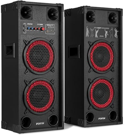 Fenton SPK-208 Bluetooth Active Party Speaker Set, Pair of 2x8 800W Home Audio Speakers with Built-In Amplifier, Ideal for Home Parties, DJ Practice and Events, LED Lights & Microphone Included