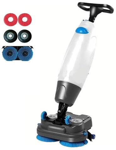Pvxa Compact Walk Behind Commercial Floor Scrubber Dryer, 18 Commercial Floor Scrubber Machine, Rotary Double Brushes, 360° Rotating Head,for Wooden Floors, Tiles, Marble White