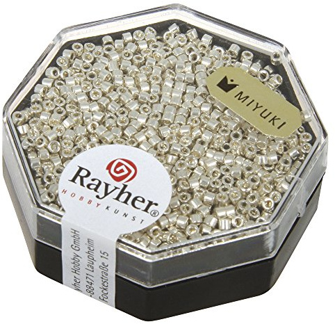 Rayher Hobby Rayher Delica-Rocailles, Miyuki-Rocailles, metallic, silber, 1,6 mm ø, Dose 4 g, Perlen zum Auffädeln, Glasperlen klein, 14760606