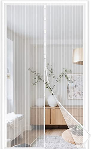 jarolift Fliegengitter Tür Balkontür Insektenschutz Fliegenvorhang ohne Bohren, mit Magnet-Verschluss, Höhe und Breite kürzbar, 160 x 230 cm (B x H), Weiß
