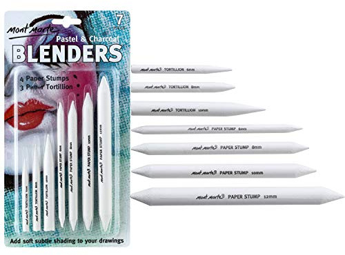 Mont Marte Set de Difuminos y Tortillones - 7 piezas - Difuminadores para Dibujos con Grafito, Carbón y Pastel - Ayuda Ideal para Dibujar - Perfecto para Principiantes, Profesionales, Artistas