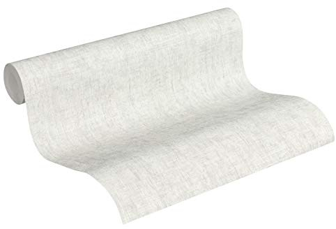 A.S. Création papier peint intissé Greenery papier peint uni 10,05 m x 0,53 m gris blanc 373341 37334-1