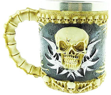Inception Pro infinite Tazza teschio 3d cranio ossa scheletro diavolo boccale birra resina acciaio inox stile gotico medievale vichinga uomo bevande caffe bar alta qualità