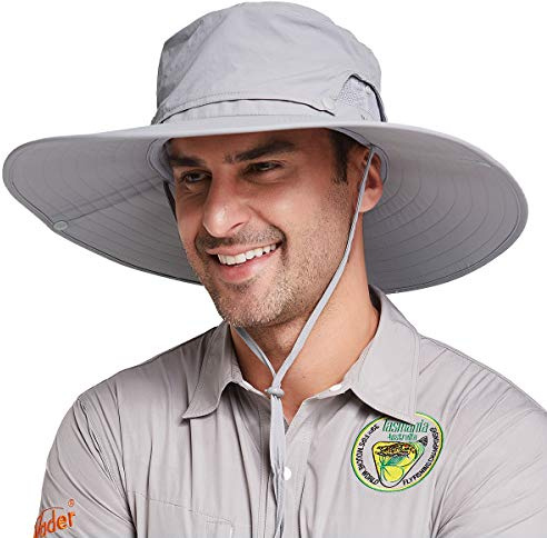 Gisdanchz Cappello Pescatore Uomo Pesca,Cappello Trekking Tesa Larga Estivo Traspirante Safari Cowboy Militare Cappelli Sole UV Caccia Canottaggio Impermeabile Uomo,Grigio Chiaro