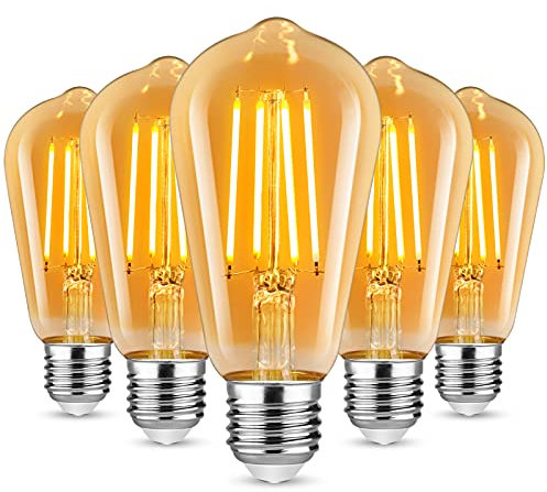 Defurhome Edison LED Vintage Glühbirne, E27 ST58 Warmweiß(2500K), 700 Lumen, 6W (ersetzt 60W) Ideal für Nostalgie und Retro Beleuchtung im Haus Café Bar- 5 Stück