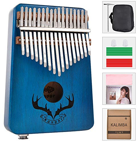 Alnicov 17 Tasten Kalimba instrument Holz Kalimba EQ Daumen Finger Klavier Eingebauter Tonabnehmer für Anfänger Professionelle Musikinstrumente Blau (Rentierhorn)