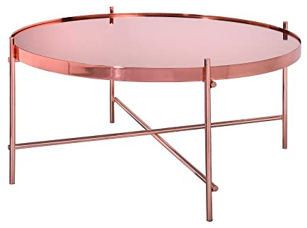 WOMO-DESIGN Couchtisch Ø75x35 cm in Kupfer aus Metall und Glas, Unikat, Design Wohnzimmertisch mit Glasplatte und Metallgestell, Runder Beistelltisch, Moderner Glastisch, Edler Sofatisch, Lounge Tisch