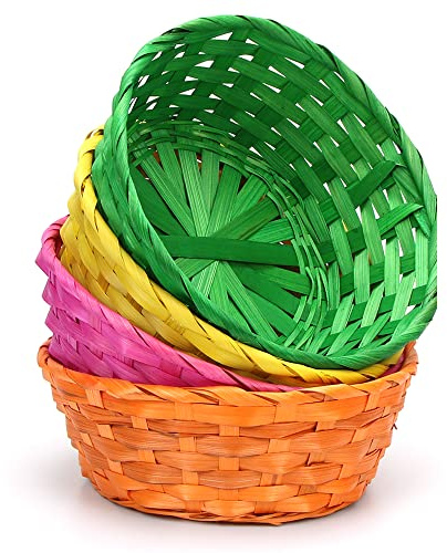 4 Canasta de Pascua,Cestas de Búsqueda de Huevos Pascua,Cesta de Buscar Huevos,Tejido Cesta de Mimbre Manualidades,Cesta Colores Plástico para Rellenar Huevos de Pascua para Niños Pascua Decoracion