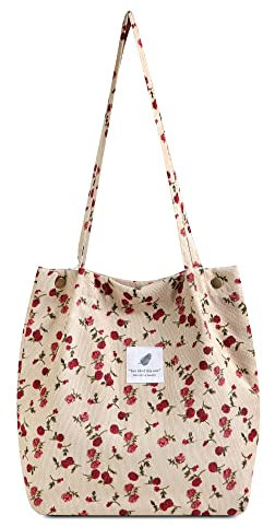 Makukke Tote Bag Aesthetic - Umhängetasche Damen, Cord Tasche Schultertasche stofftaschen Shopper Henkeltasche für Alltag, Büro, Schulausflug und Einkauf，Beige