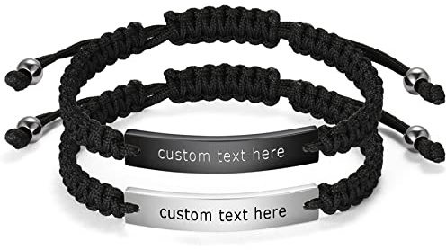 JewelryWe Schmuck Pärchen Armband Lederarmband mit Her King His Queen Hochglanz Poliert Edelstahl Leder Seil geflochten Partnerarmband Freundschaftsarmband Paar Armreifen Verstellbar, Schwarz Silber