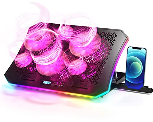 KeiBn Laptop Cooling Pad, RGB Laptop Cooler for 15.6-17.3 Inch Laptops, with 10 Modes Lights | 6 Fans | 7 Height Stands | 2 USB Ports | Desk or Lap Use (A8/Purple)