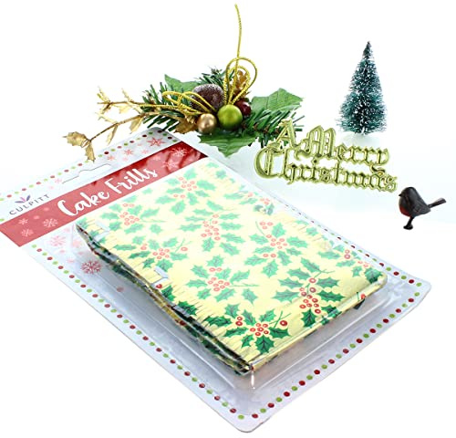 Culpitt Classic Gold Christmas Cake Decoration Kit, Festive Cake Toppers Including Holly Bauble, Robin, Plaque, Christmas Tree, And Cake Frill - 5 Piece Set, 50613