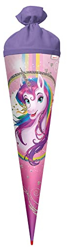 ROTH Schultüte Einhornportrait 70cm mit Glittereffekt - rund Rot(h)-Spitze Filzverschluss - Zuckertüte Einhorn Glitzer