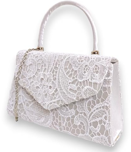fi9® BNWT Retro-Tragetasche mit Spitze, Blumenmuster, Brautschmuck, Hochzeit, Abendtasche, Party, Geldbörse, Clutch, Schulter-Handtasche, weiß, medium (Weiß)