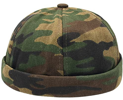 WULIQIUQIU Brimless Docker Cap für Herren Matrosenmütze Skullcap Beanie Mütze, B-Camouflage, Einheitsgr��e