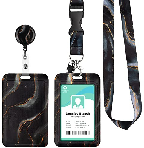 Porte Badge avec Cordon Tour de Cou Porte-cartes Swivel Lobster Clasp avec Lanières Rétractables pour Porte Badges d'Identification Clés Caméra Téléphone Portable (Marbre)