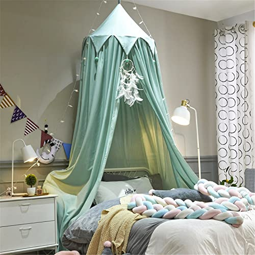 Surwin Ciel de Lit pour Bébé Enfants, Moustiquaire Rideau Baldaquin Dôme Princesse Tente de Lit, Décoration Chambre à Coucher Dressing Lecture Maison de Jeux - 6 Couleurs (Vert)