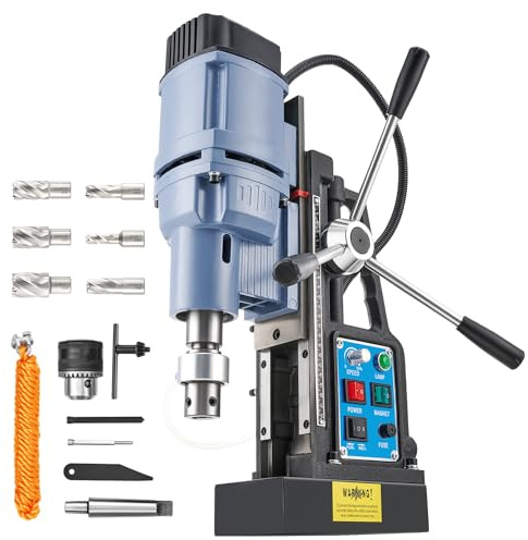 ZELCAN Magnetic Drill Press with 6 Drill Bits, 1550W Mag Drill Press with 2 Dia. 3125 lbf/13900N Mag Force, 650 rpm Power Magnetic Drill with Stepless Speed & Reversible Direction for Metal Surface