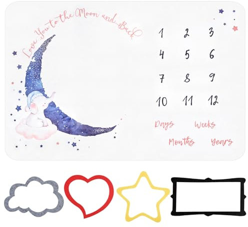 HoaaiGo Baby Monats Decke für Unisex, Ultrasofte Neugeborenen Monatsdecke mit 4 Filz Fotorahmen Baby Meilenstein Decke Fotodecke, Babys Meilensteine in Wachstum & Alter Verfolgen - 130 x 100 cm