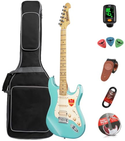Bullfighter 39 pouces Guitarra eléctrica, taille 4/4 complète, micro HSS, stratocaster ST pour débutants amateurs de musique, avec housse, sangle, médiators, accordeur, cordes, câble. D-120 (Vert)