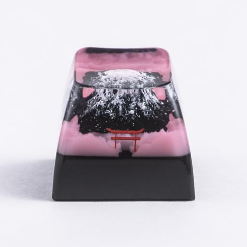 REDQIN Artisan Keycap Mount Fuji Sakura Keycap en résine Fait à la Main pour commutateur Cherry MX – Design Montagne avec Fleurs de Cerisier pour claviers