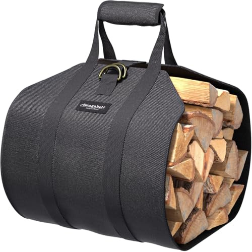 Amagabeli Firewood Carrier Waxed Canvas Log Tote Carrying Bag Heavy Duty Fire Large Wood Fireplace Carrier Bag with Handles for Camping Firewood Log Holder Wood Sling Cabin Stove Accessories Black