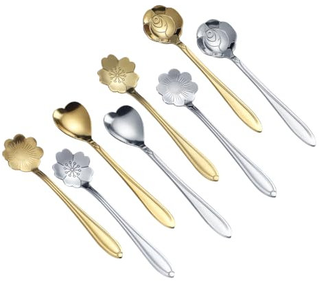JRYXDS Latte Macchiato Löffel Set, Gold und Silber, Set 8 Stück, Longdrinklöffel aus Edelstahl, Espressolöffel aus rostfreiem Stahl, Spiegelpoliert, Spülmaschinenfest