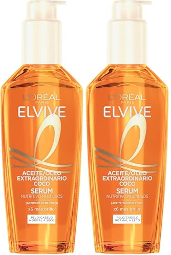 L'Oreal Paris Elvive Aceite Extraordinario de Coco, Tratamiento Universal, Para Pelos Normales a Secos y Sin Brillo, 100 ml (Paquete de 2)