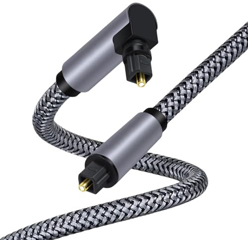 Rayibuir Optical Audio Cable - Toslink Digital Cable for Soundbar TV, Fiber Optic, Compatible with Stereos Amplifiers Home Cinema Xbox PS4, 90 Degree (2m)