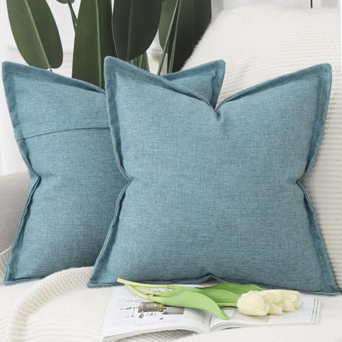 Madizz 2er Set Imitationsleinen Kissenbezügen mit breiter Kante Weiche dekorative Kissenbezüge für Sofa Schlafzimmer Kissenhülle Blau 45x45 cm Quadrat